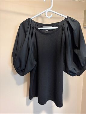 Black Puff-Sleeve Knit Top